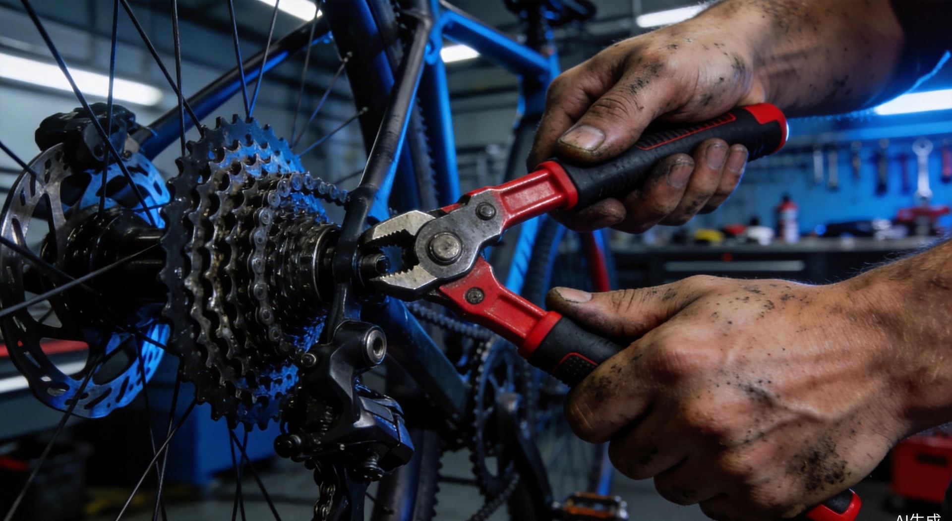 Bike repair in garage — cassette and chain work with NovaSpark tools